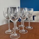 Set of 6 Engraved Crystal Wine Glasses, Spike Pattern | Vintage Elegance v