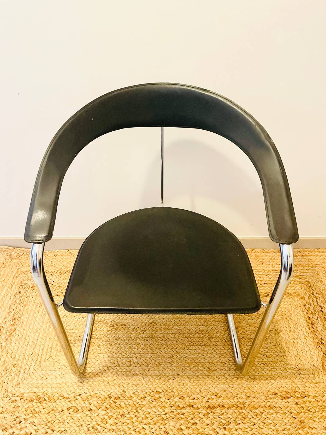 Arrben “Canasta” armchair or chair from the 80s in chrome steel and leather