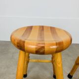 Pair of brutalist solid wood stools