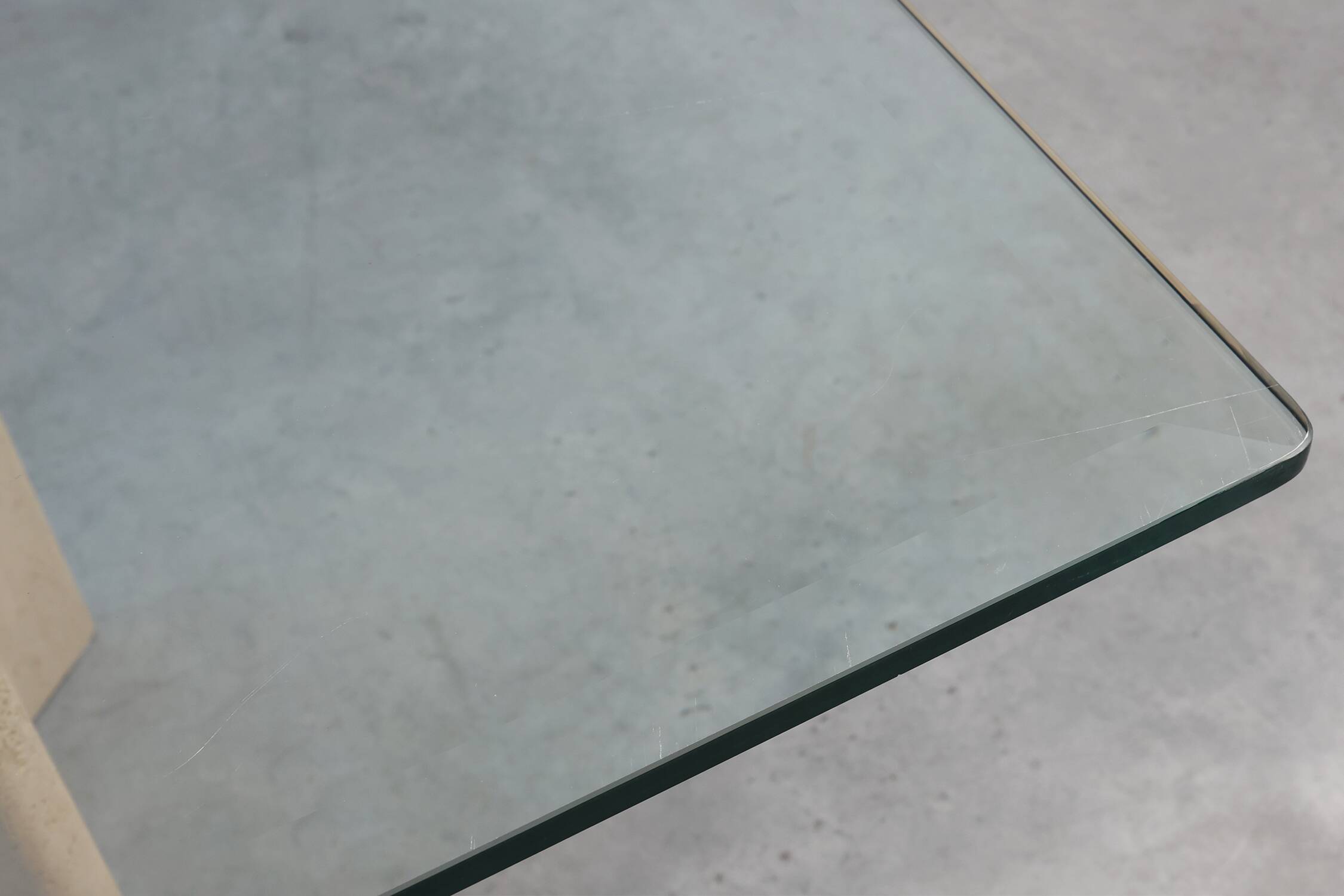Mid‑Century Italian Dining Table with Glass Top and Travertine Base, 1970s