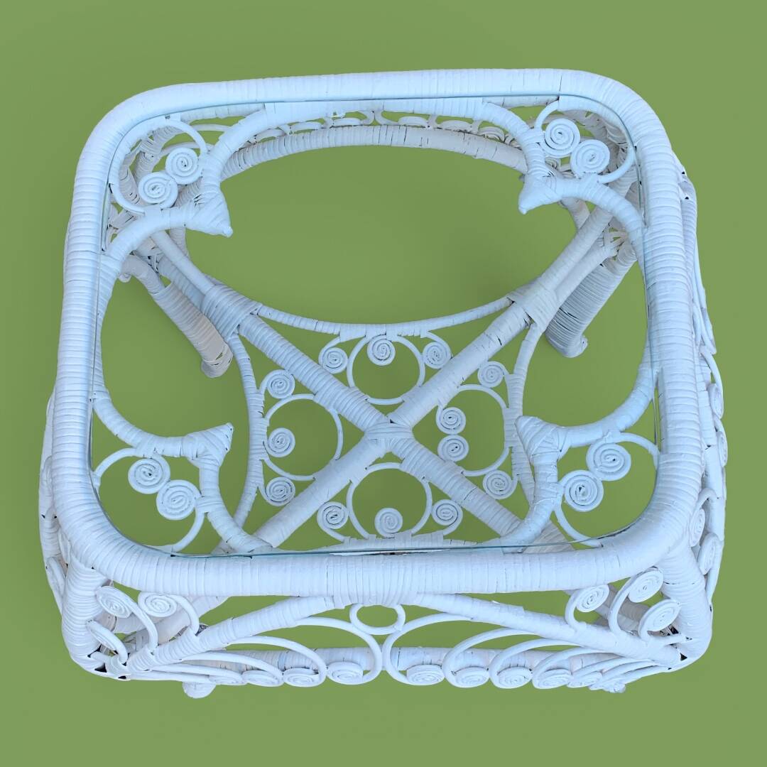 Peacock white rattan side table 1970