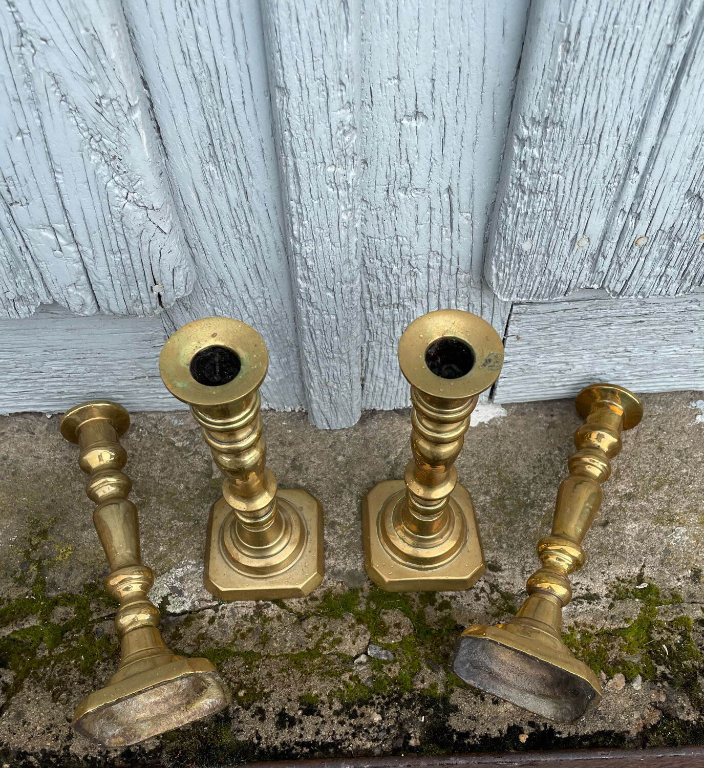 4 Victorian brass candlesticks