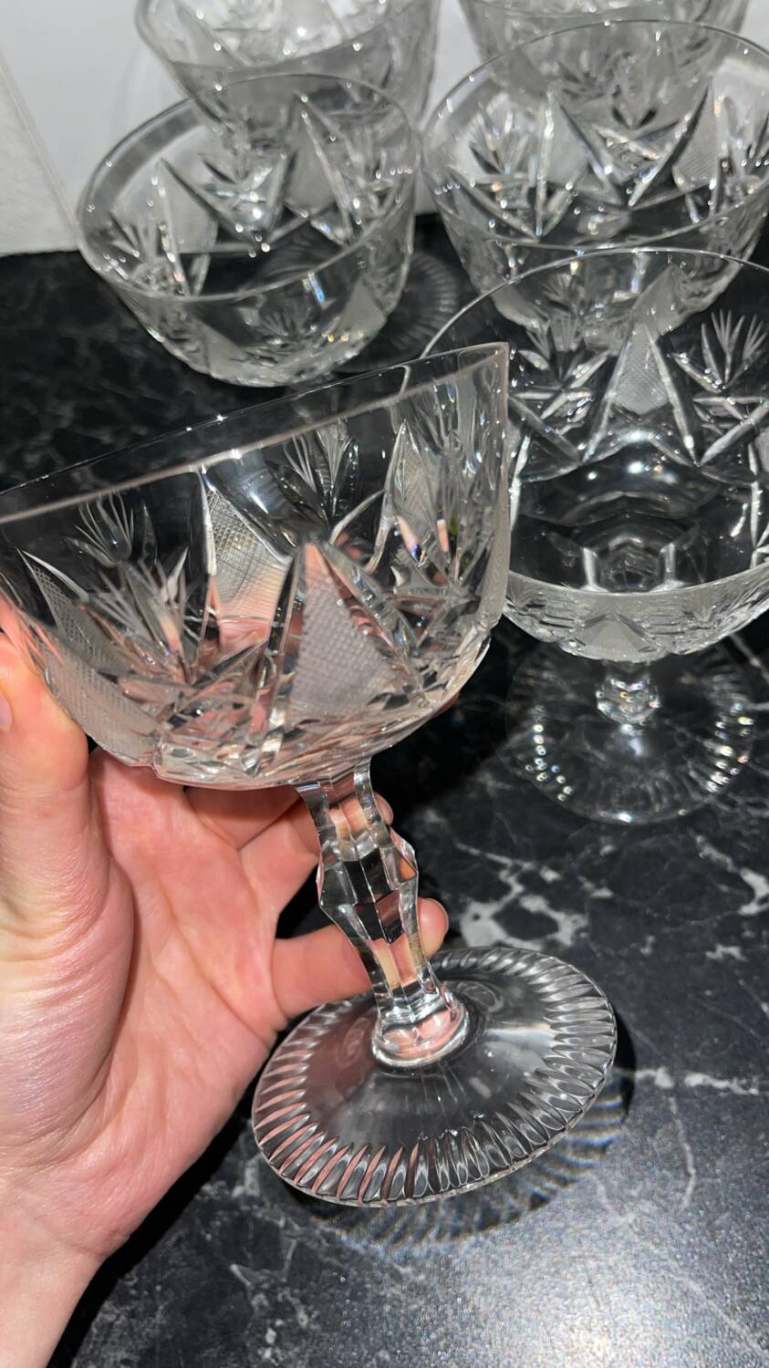 6 vintage cut crystal cups