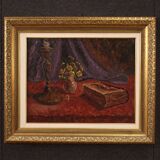 Tableau huile sur nature morte en masonite signé daté 1942