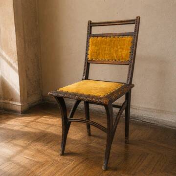 Art Nouveau dining chair in solid wood and velvet with brass studs, 1900s–1910s