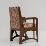 Art Nouveau Armchair in Oak with Floral Upholstery, Belgium, 1900s