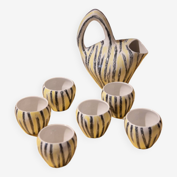 Set of 6 cups and pitcher Ceramic Italy 80 zebra