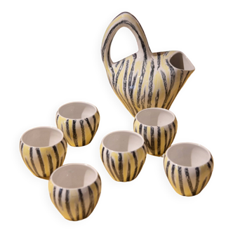 Set of 6 cups and pitcher Ceramic Italy 80 zebra