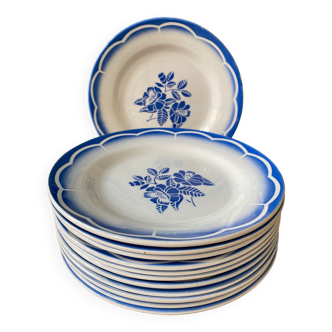 Lot de 12 assiettes plates Digoin Sarreguemines, modèle Marsac