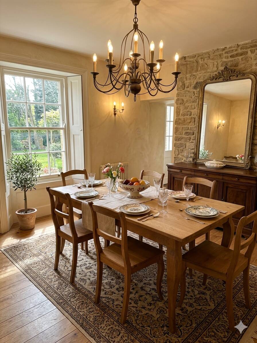 Louis XV style farmhouse table in solid oak, 170×80cm
