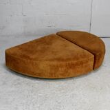 Pair of “tawny” velvet seats. Foam, wood, velvet. Circa 1970