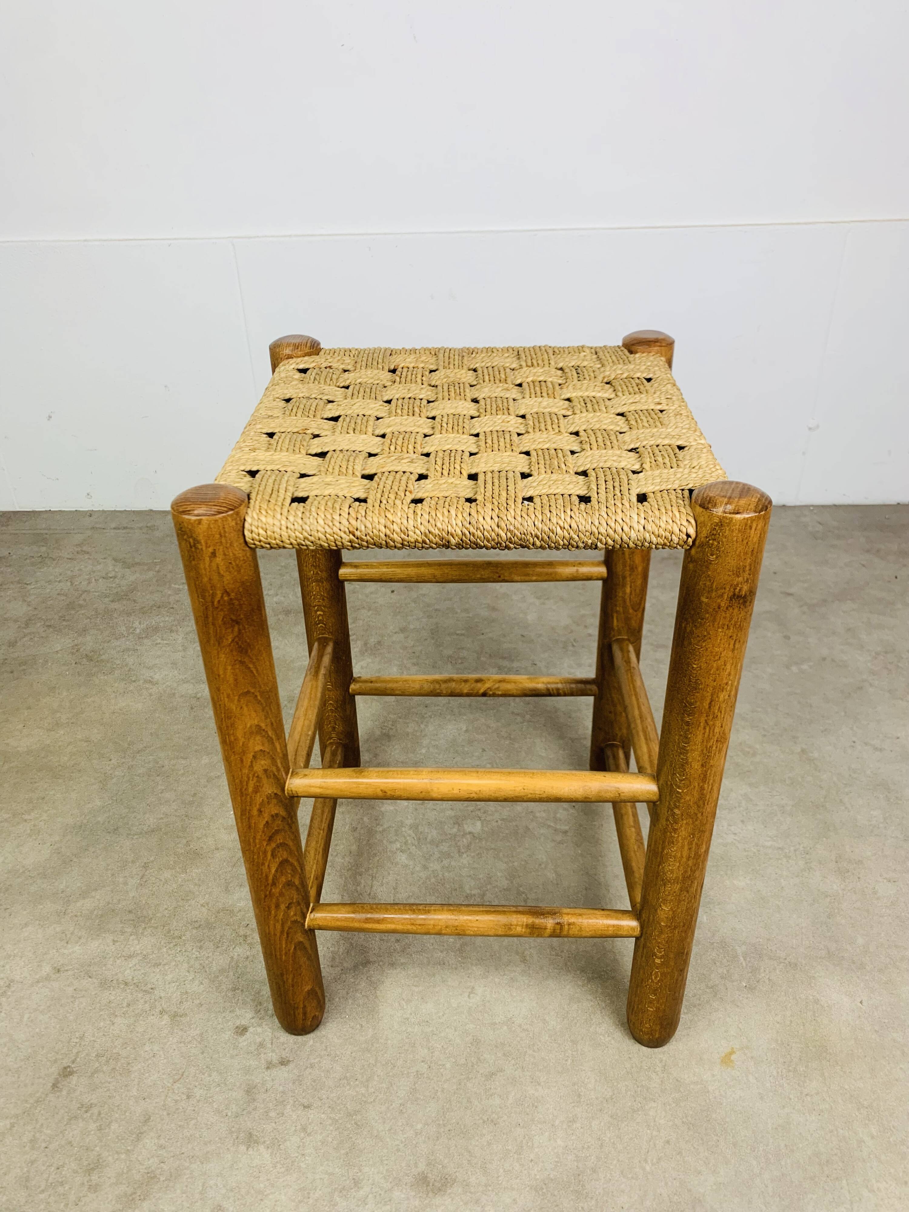 Vintage wooden and rope stool, 1960s