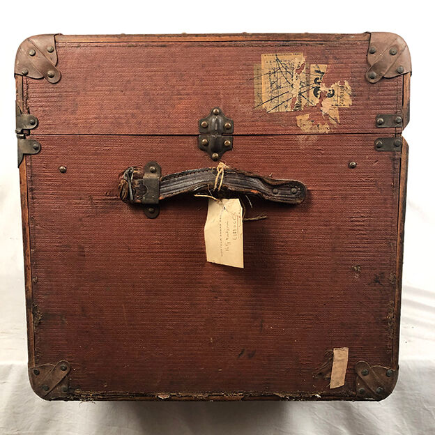 Old travel trunk cardboard, fabric and leather