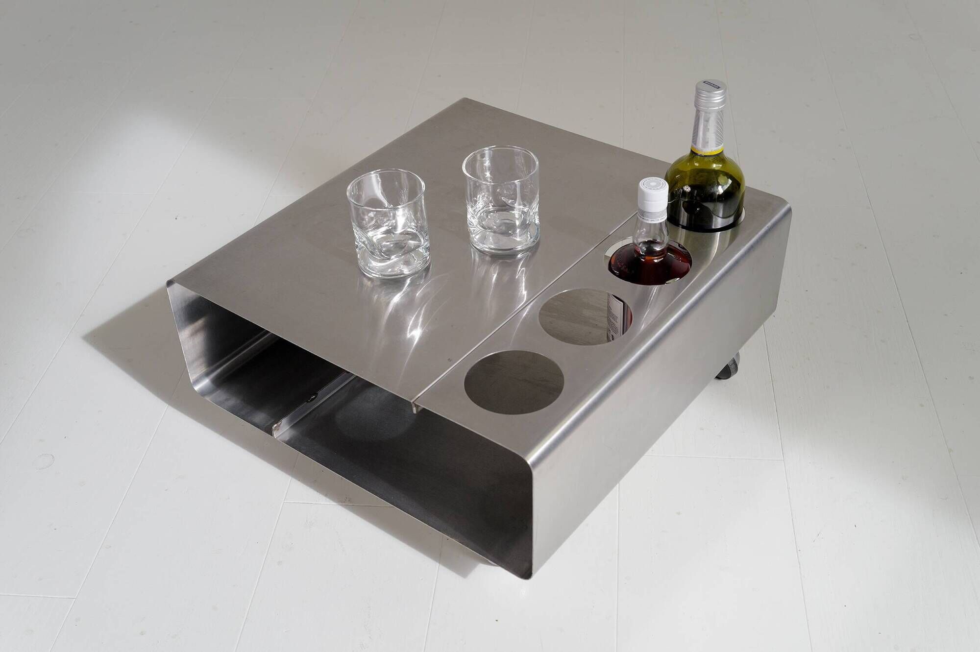 Coffee table/bar in stainless steel, France 1970