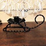 Handmade hand candle holder in vintage black wrought iron