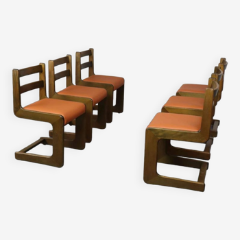 Six chaises en porte-à-faux par Casala en cuir et bois de hêtre, années 1970