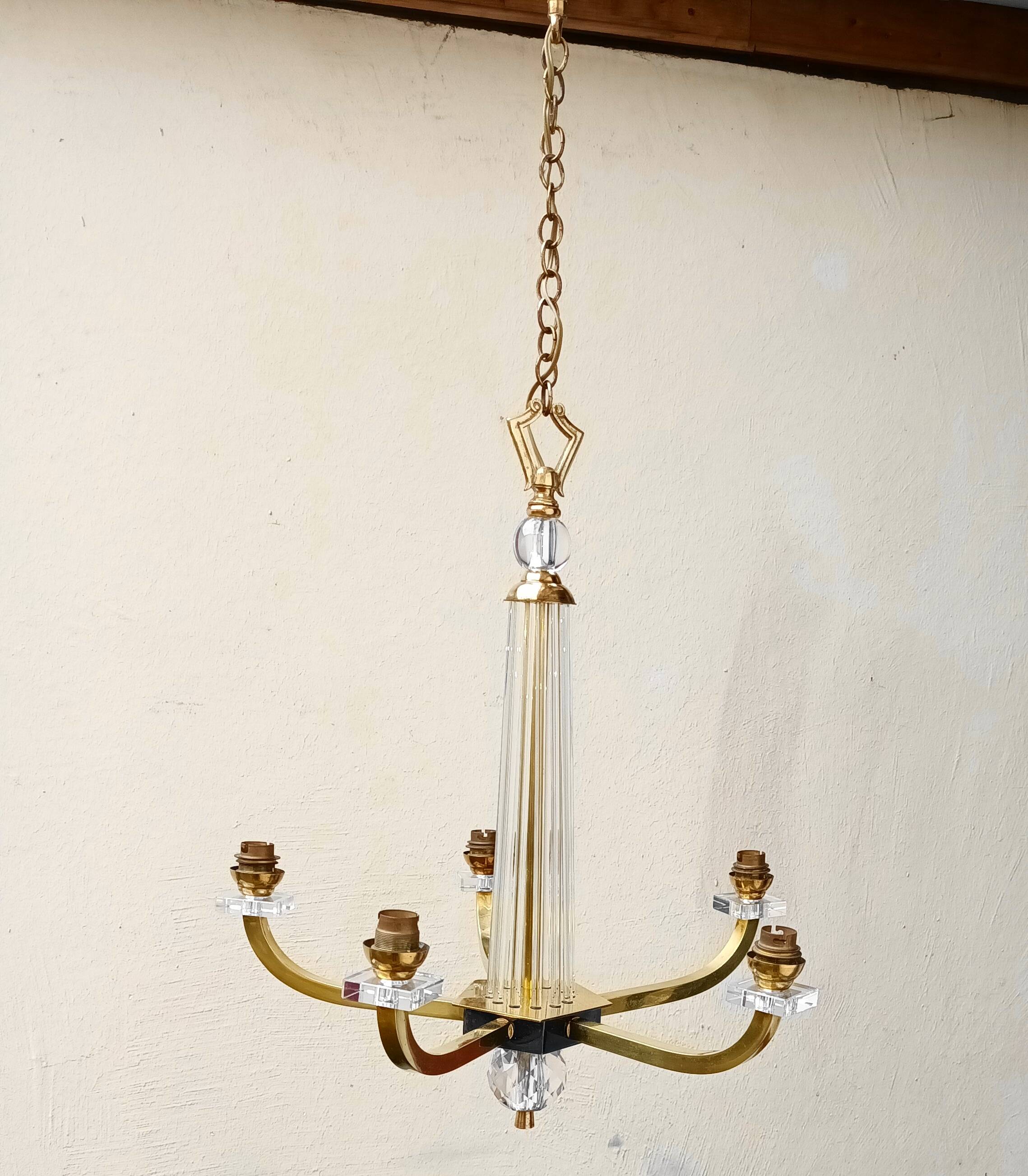 Art Deco chandelier attributed to Jacques Adnet, 1950s/60s.