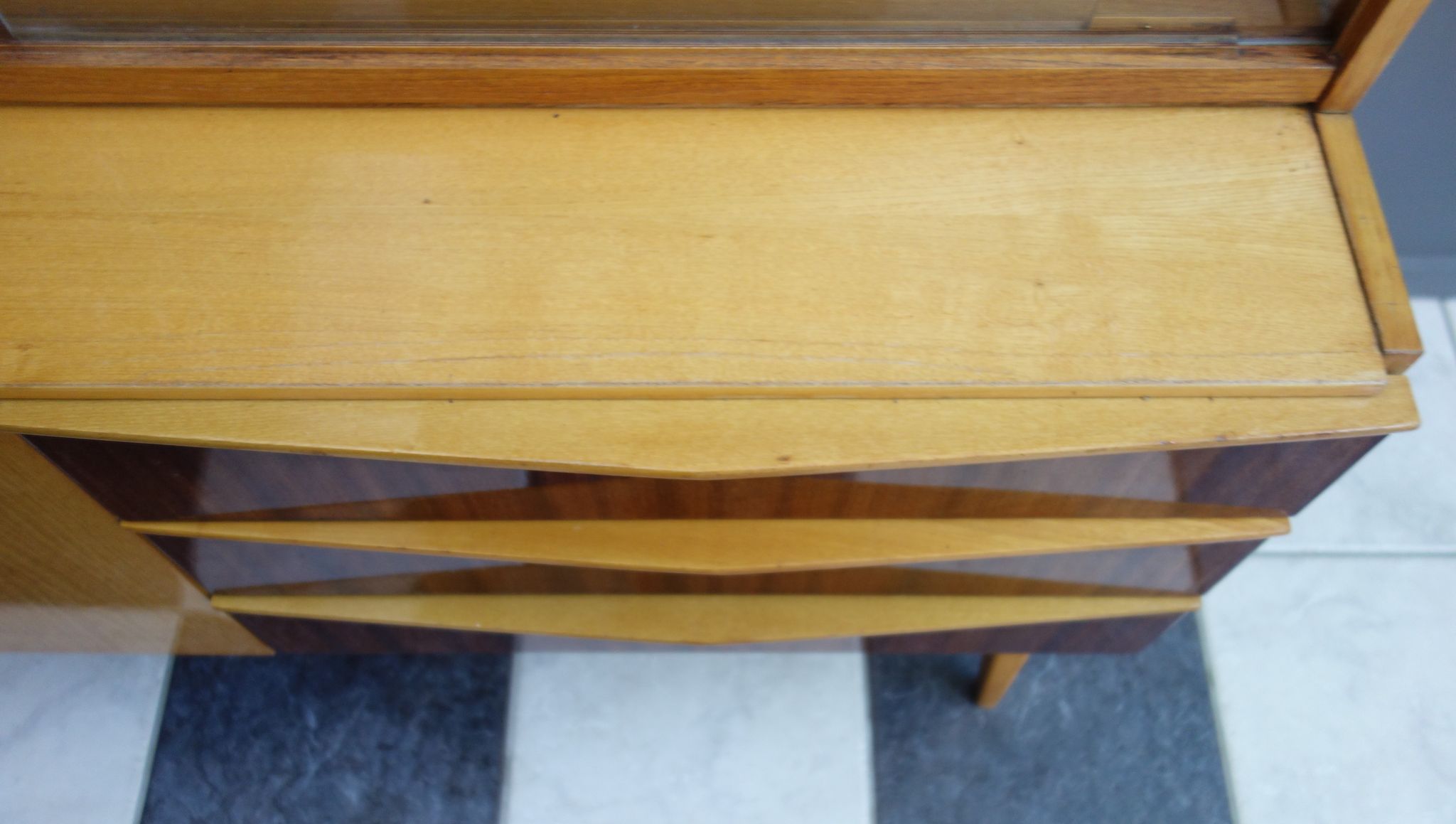Highboard in two-tone wood with showcase part 1960s by Jitona Czech republic