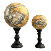 Duo of maligano jasper spheres — mineral sculpture on bases