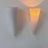 Pair of vintage wall lights, opaline sandblasted glass, France 1970