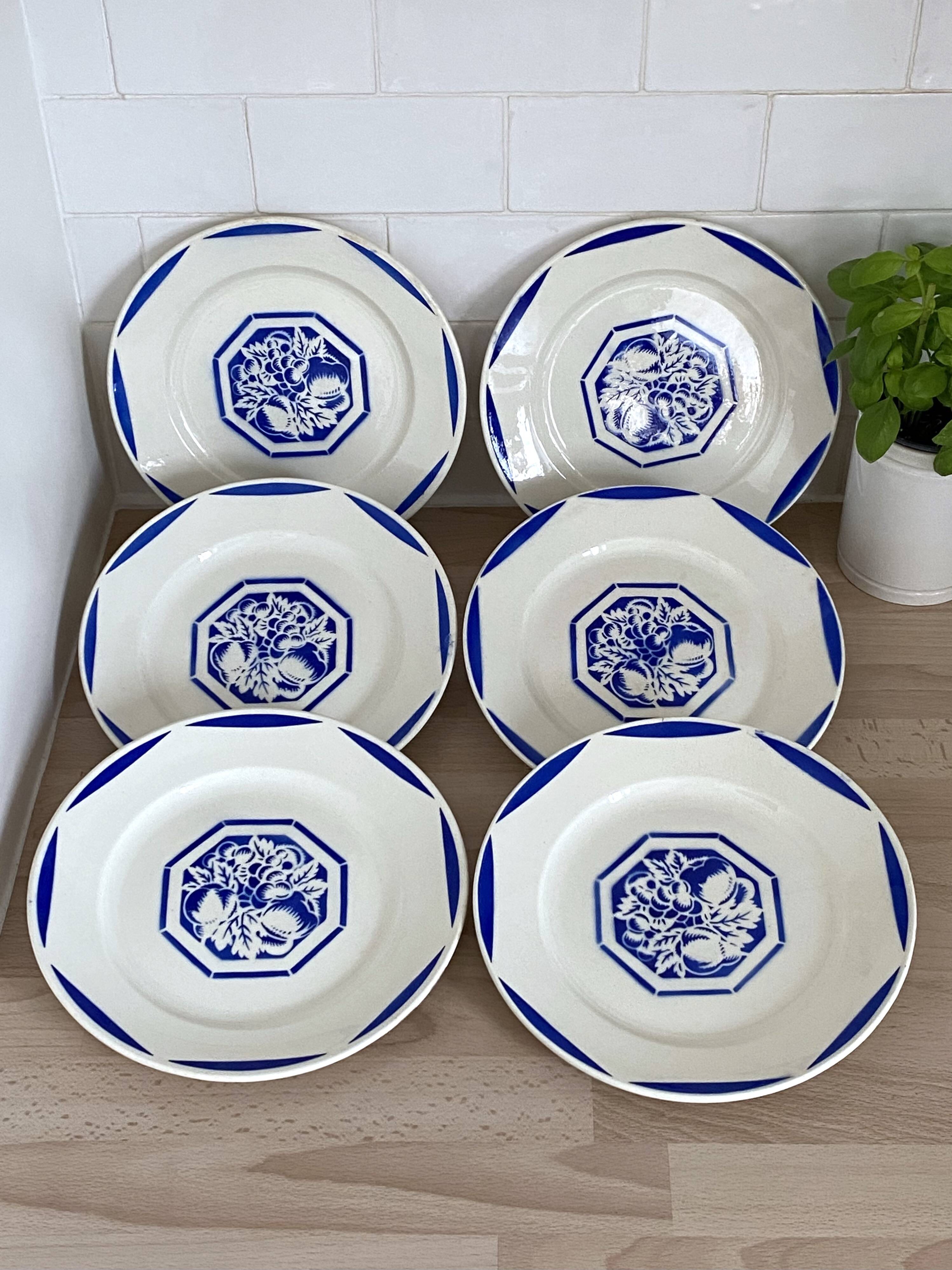 6 Luneville earthenware dinner plates