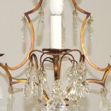 1940s French Vintage Bronze Glass and Crystal 4 Light Chandelier 4679