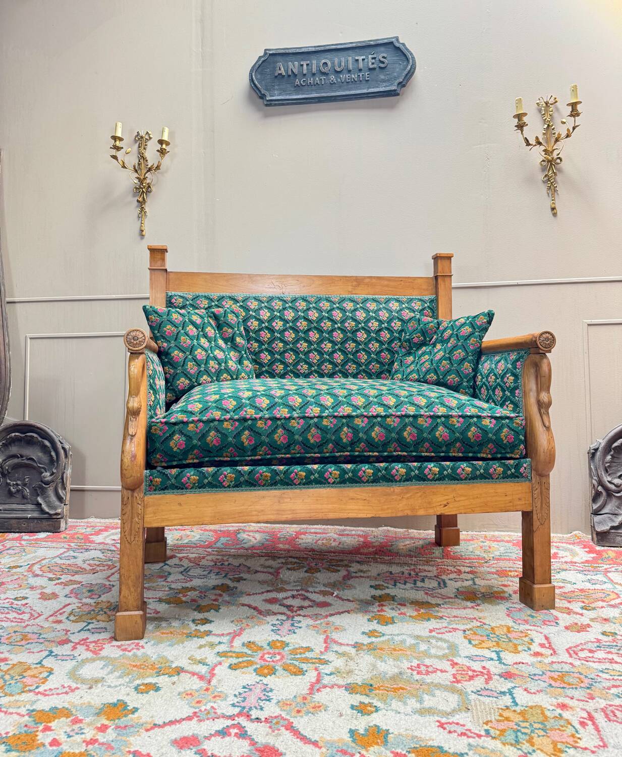 19th century Empire period cherry wood wall bench
