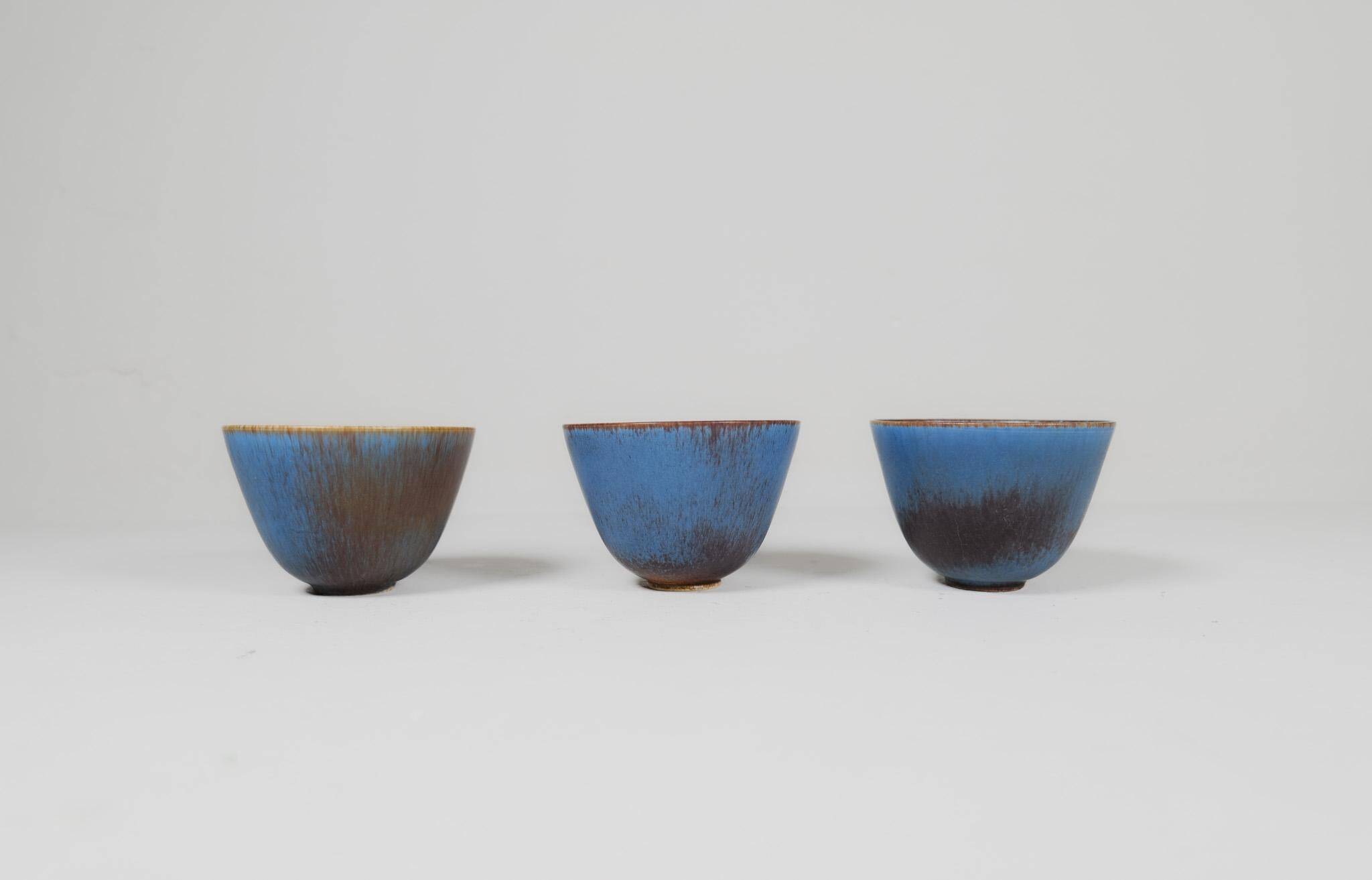 Mid-Century Modern Set of 3 Bowls Rörstrand Gunnar Nylund, Sweden, 1950s
