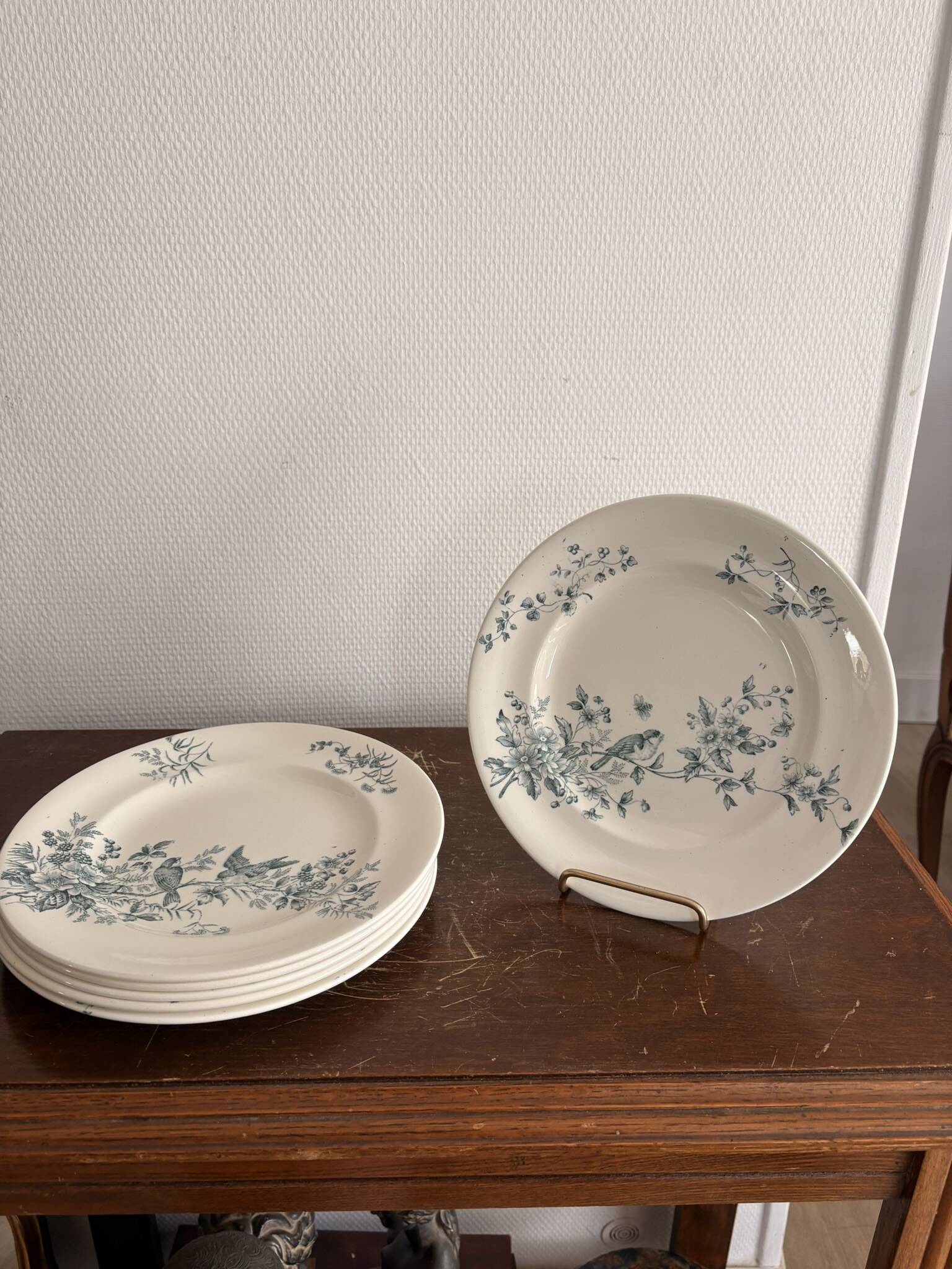 Lot 6 Plate Plates Faience Longwy Model Mignon