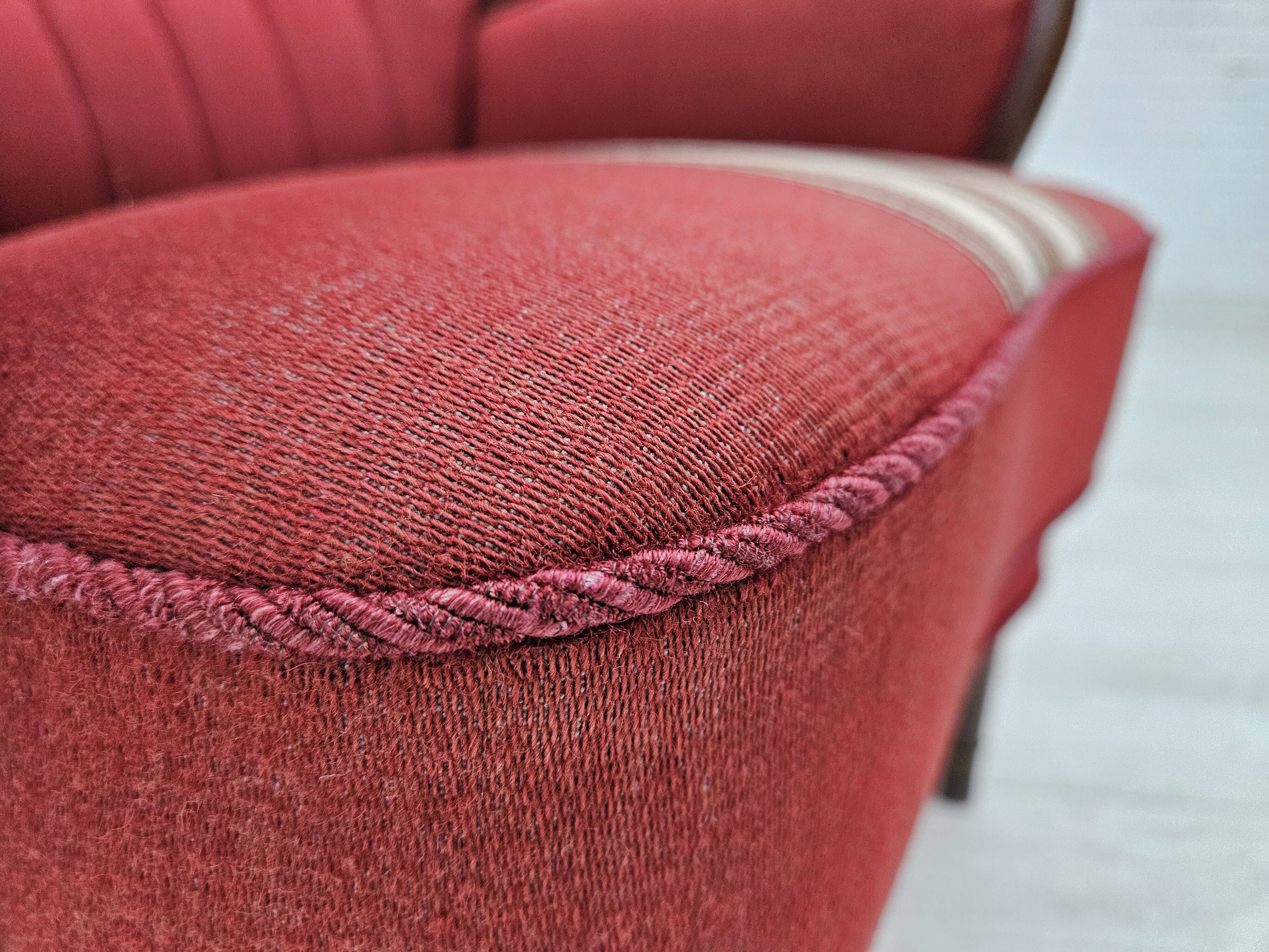 1960s, Danish armchair by Alfred Christensen, red furniture wool fabric.