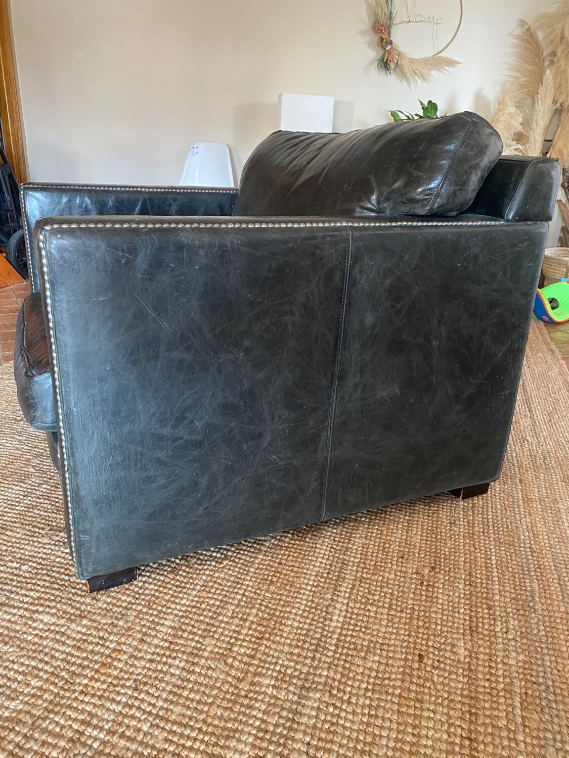Black leather club chair