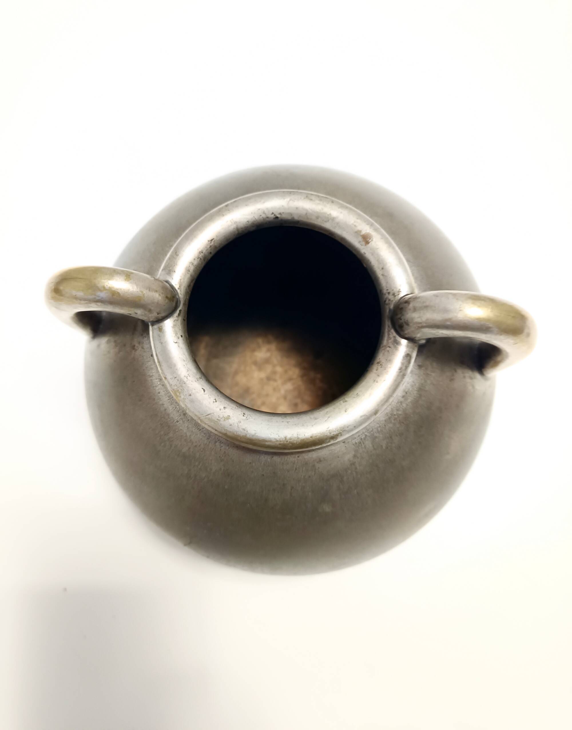 High-Quality Art Deco Burnished Silvered Brass Vase, Italy