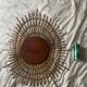 Miroir vintage 1960 soleil rotin style ORTF - 83 x 65 cm