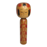 Vintage Signed Japanese Kokeshi Doll, Hand Painted Red Floral Decor, 32cm