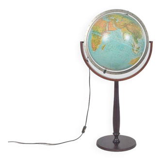 Danish floor globe by Scan-Globe with lighting on a wooden stand, 1982