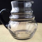 Water jug, blown glass carafe. Delicate engraved decoration