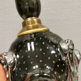 Table lamp in translucent glass with black inlaid glass.