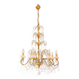 Large golden Italian chandelier with white opaline drops.