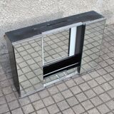 Vintage mirror cabinet in wood and chrome metal - backlit dressing table shelf 1950-1960