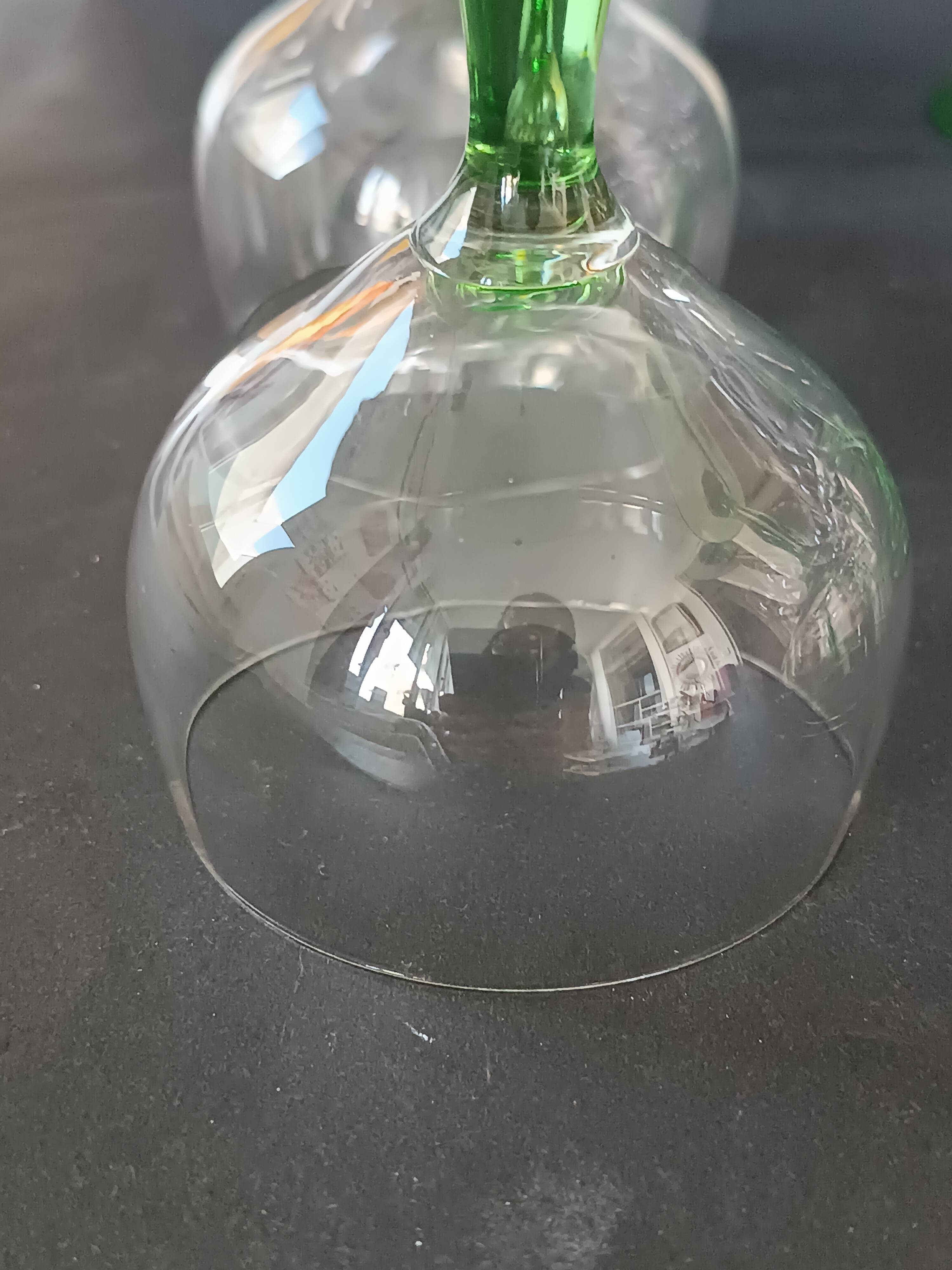 12 green footed wine glasses in opaline blown crystal 1900