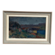 Huile sur toile suédoise d'époque mi-siècle – « Village » par Gustav Adolf Johansson – Vintage et encadrée – Environ 35,5 × 52,5 cm (14" × 20,7")