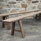 Pair of large solid wood benches XIXth
