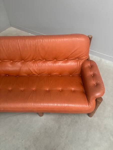 Brutalist, Brazilian style leather lounge sofa, 1960s