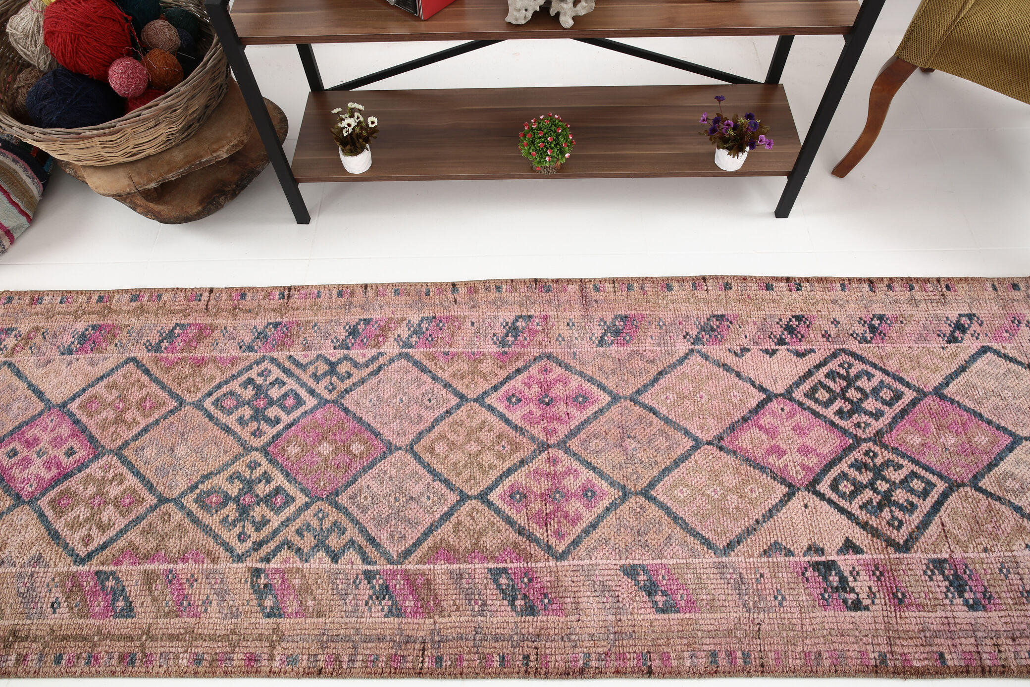 Navy blue & pink runner rug 83x380cm