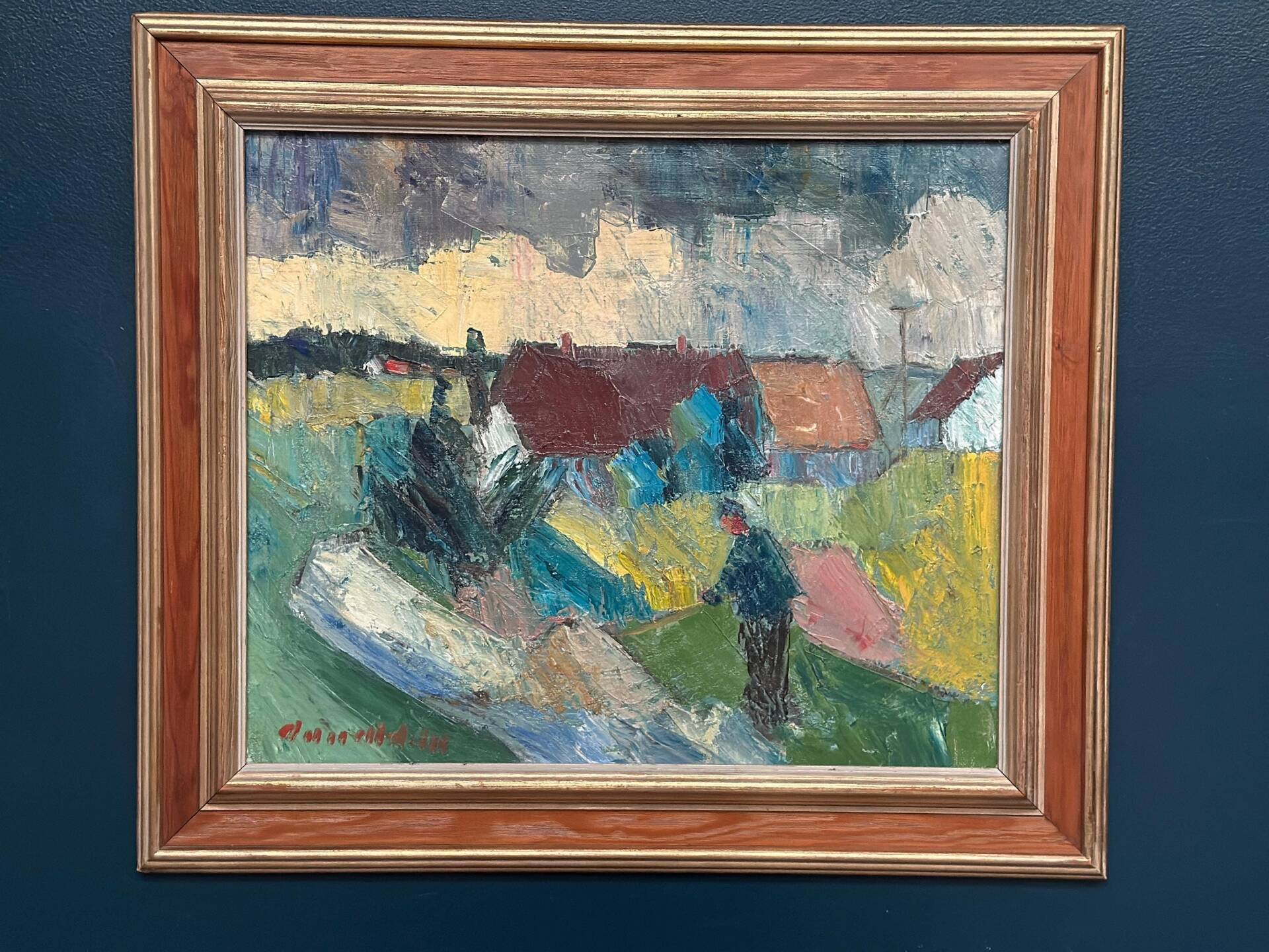 Huile sur toile suédoise – « Fermes » par Arnold William Pedersen