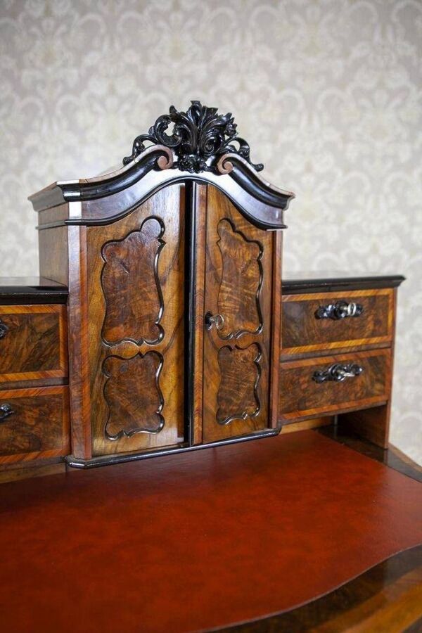 Bureau secrétaire en noyer et placage Louis Philippe antique, 1860