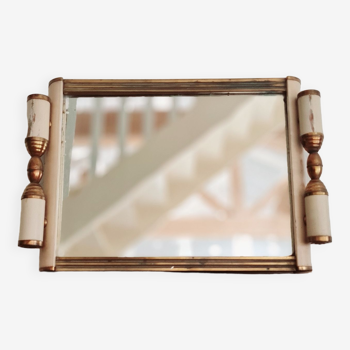 Art deco tray white wood and mirror