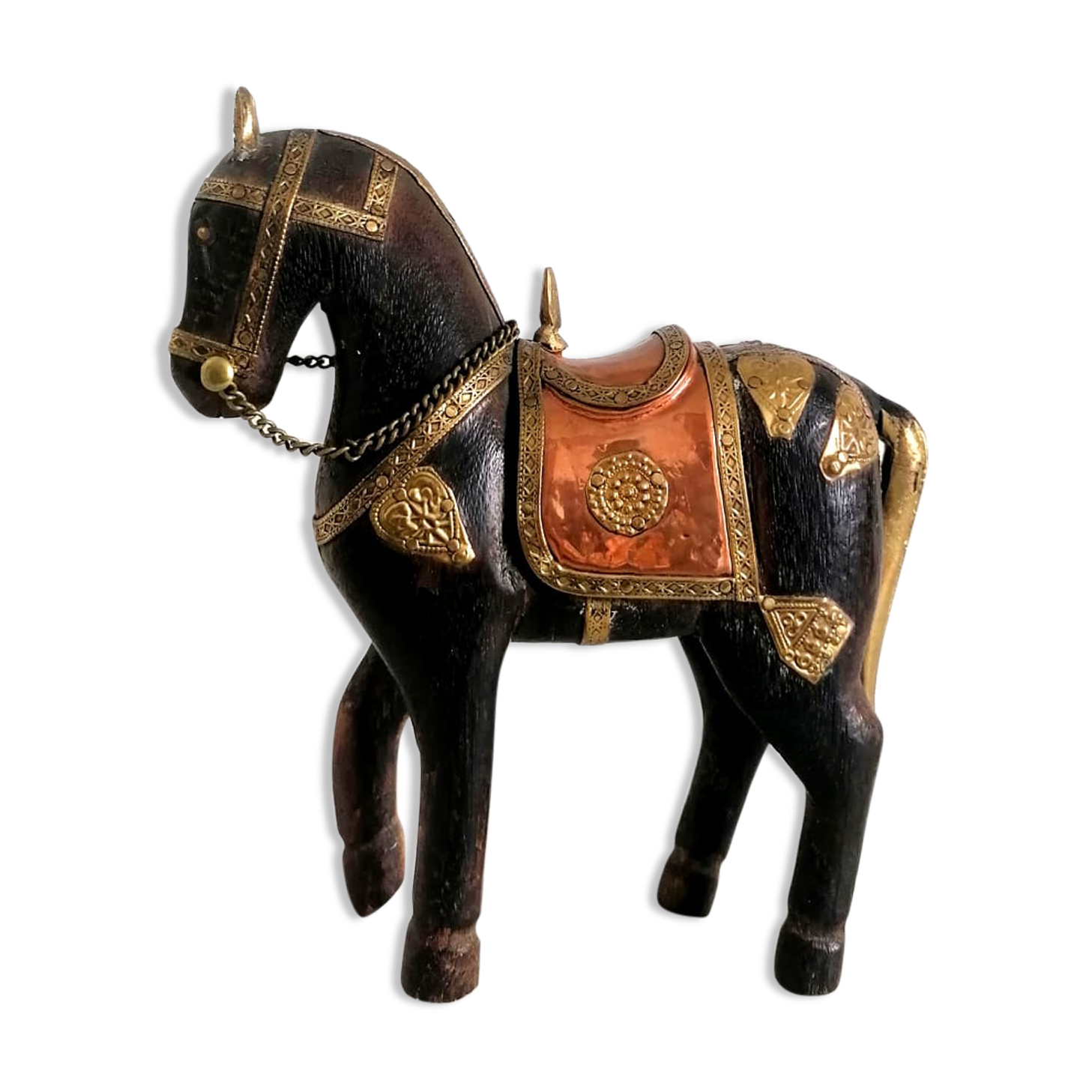 Indian horse wood copper and gilded brass