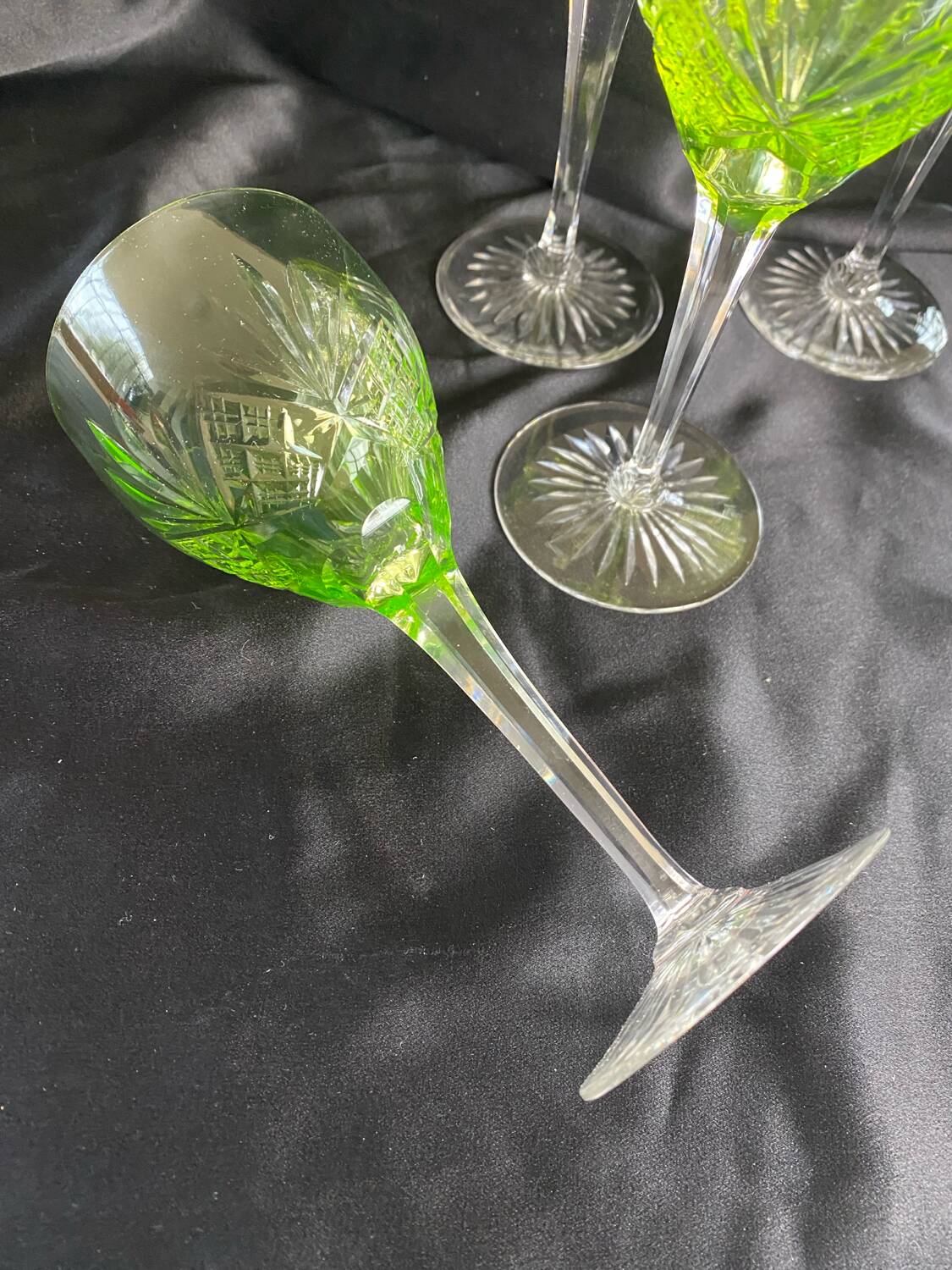 Set of 4 cut crystal white wine glasses