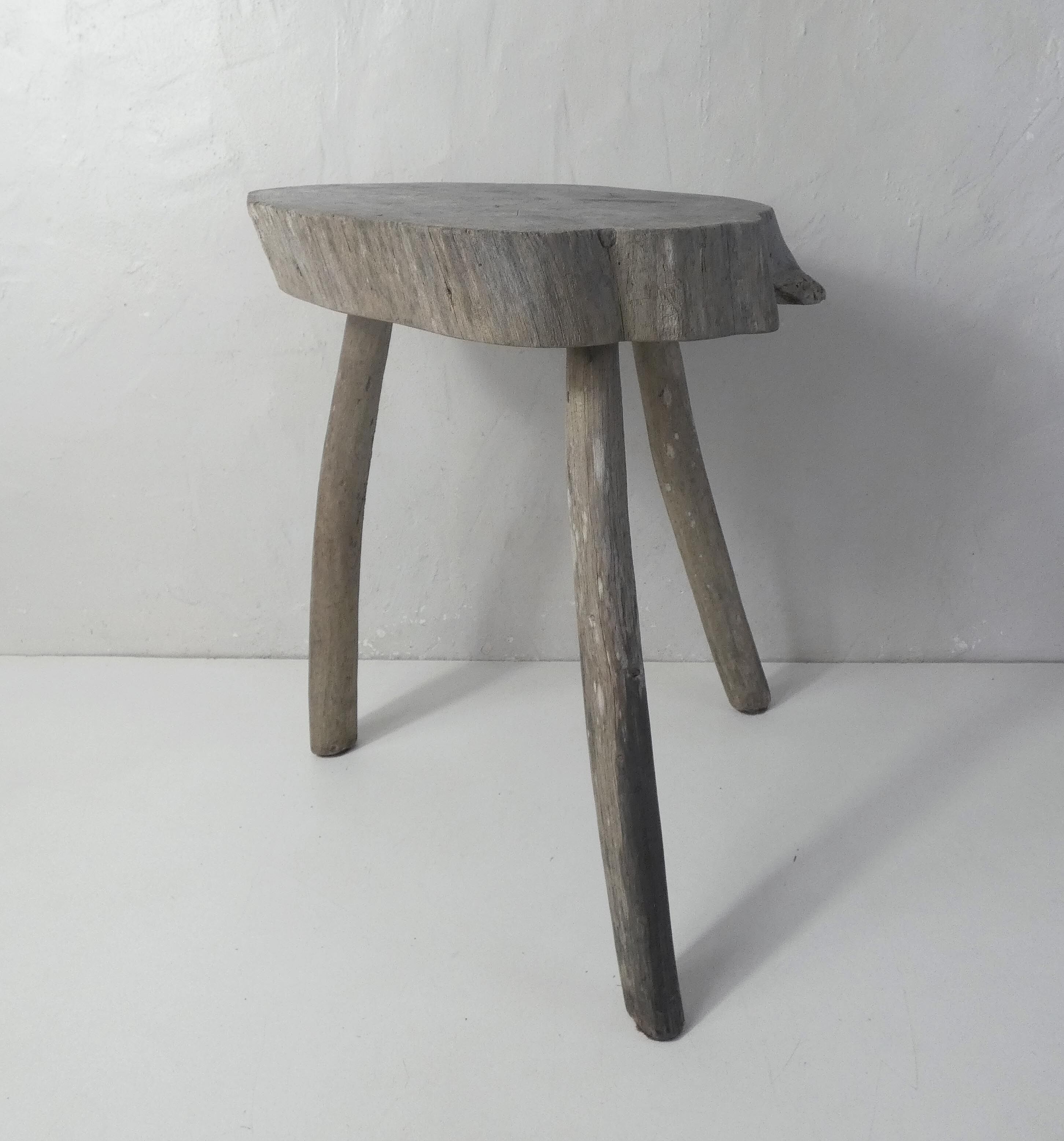 Old brutalist solid wood stool